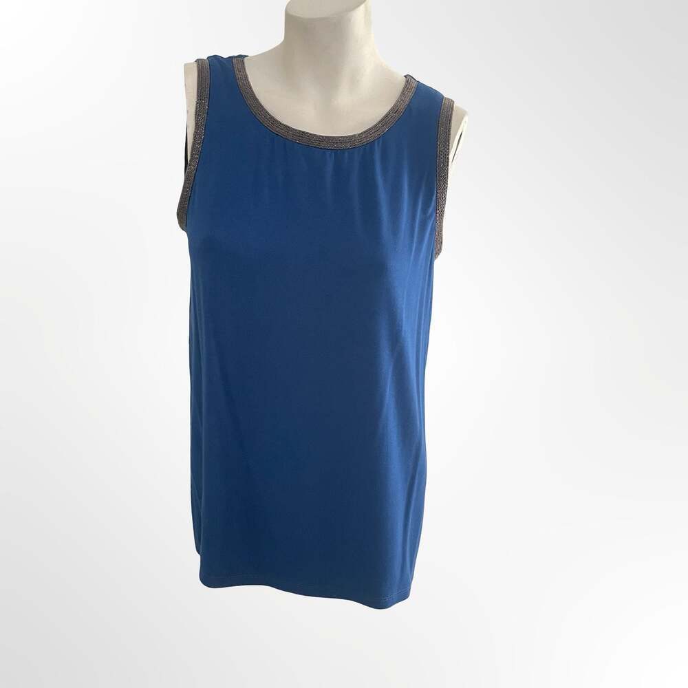 Anne Klein Womens Blue Top w metallic beaded trim